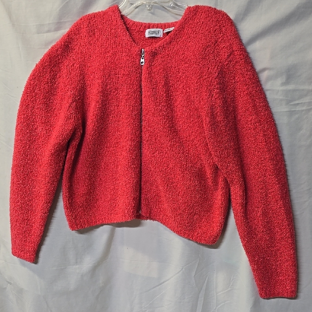 Deep Coral Cropped Cardigan Sweater Plush Textured